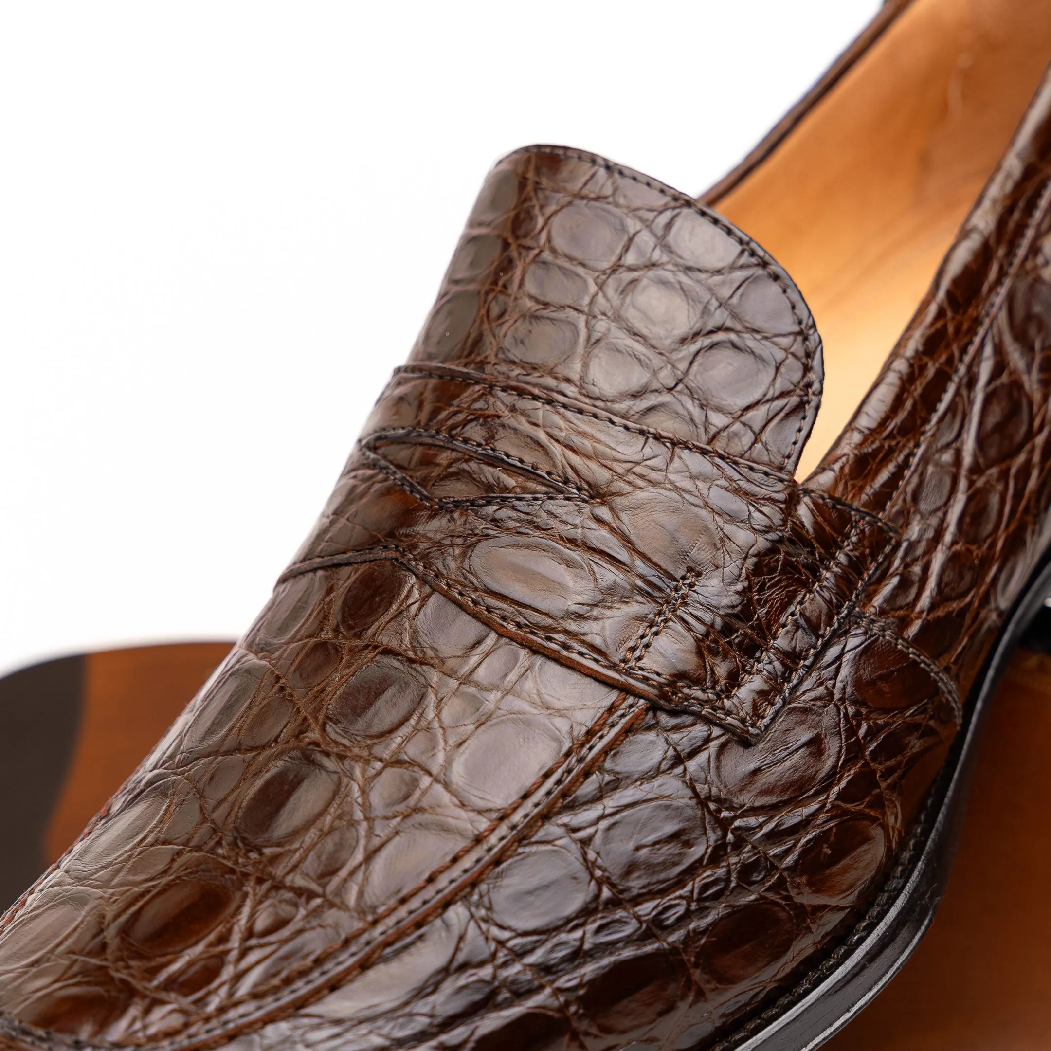 11-201-CGM ROMA Crocodile Penny Loafer, Cognac