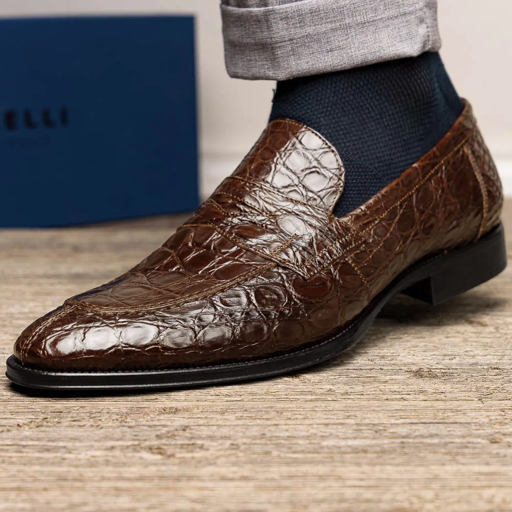 11-201-CGM ROMA Crocodile Penny Loafer, Cognac