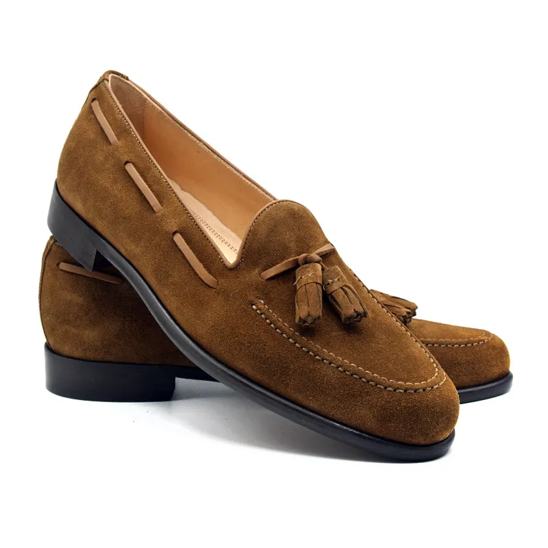 16-583-TAB FRANCO Suede Calfskin Tassel Loafer, Tobacco