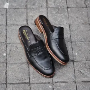 701 Penny Slipper Matt Black   Wooden Soles