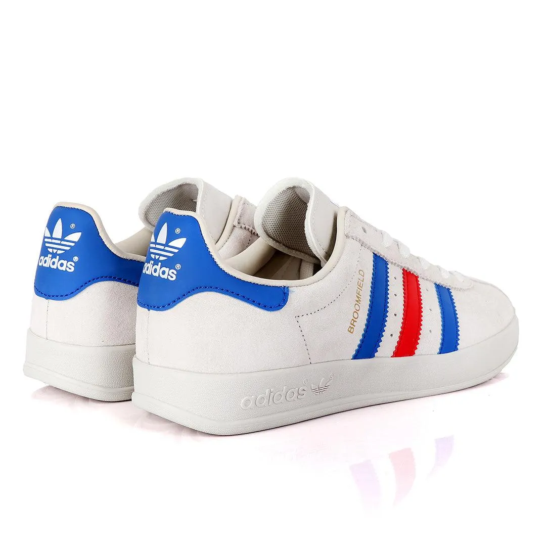 AD Originals BroomField Beige Suede Sneakers With Blue And Red Stripes