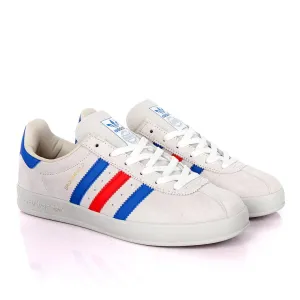 AD Originals BroomField Beige Suede Sneakers With Blue And Red Stripes