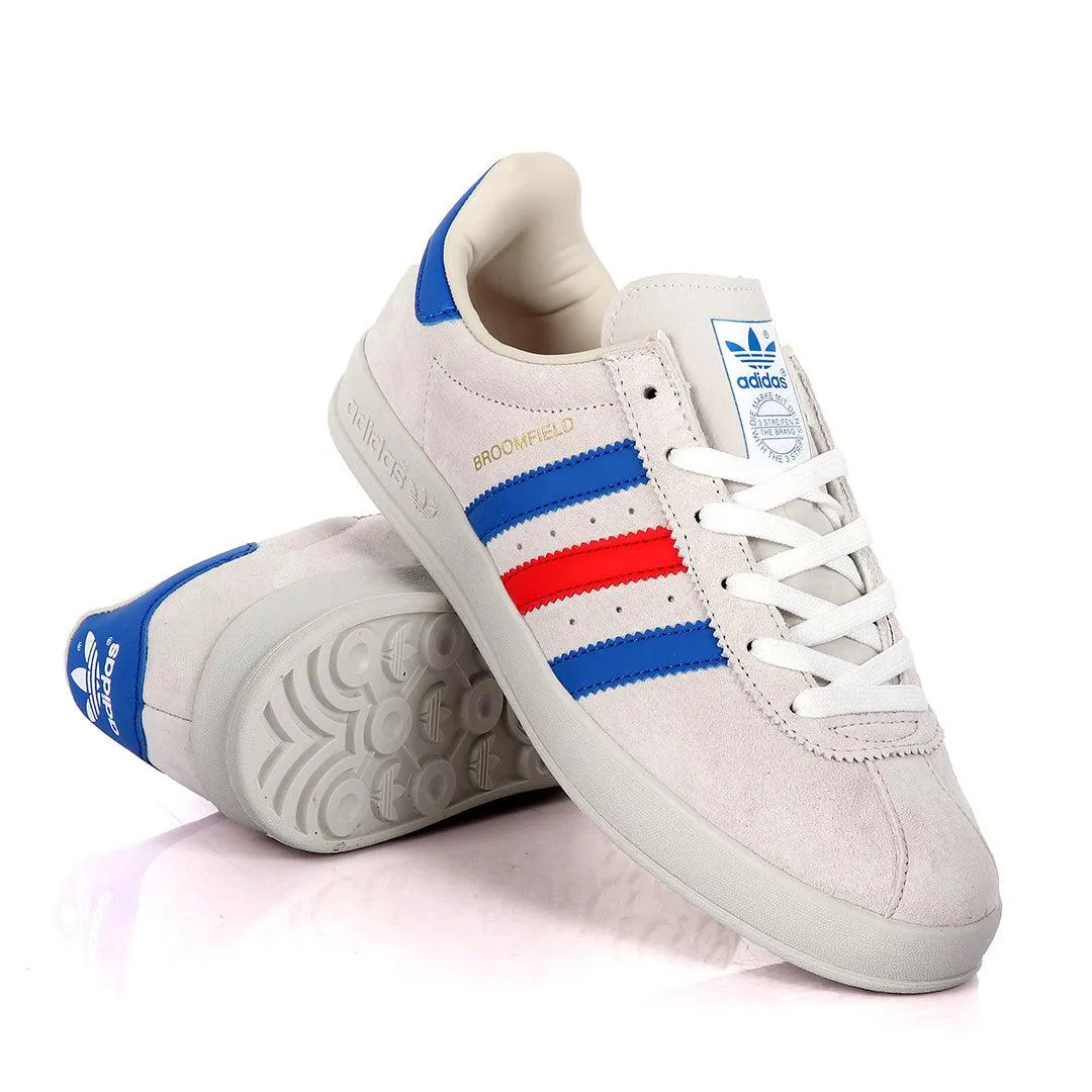 AD Originals BroomField Beige Suede Sneakers With Blue And Red Stripes