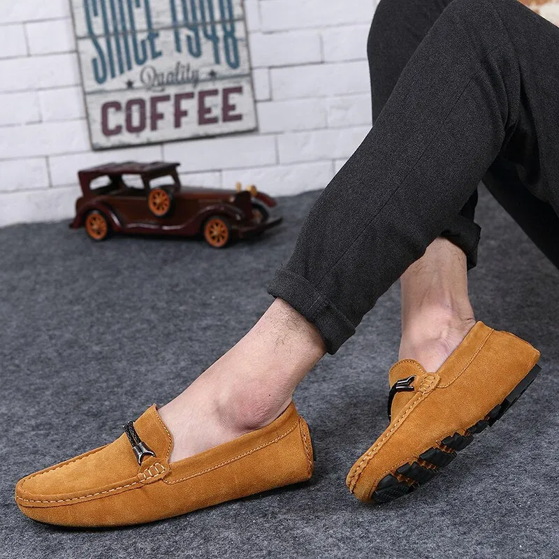 Advbridge Men Casual Shoes Fashion Suede Shoes Men Handmade Genuine Leather Mens Loafers Moccasins Slip on Flats Lightweight Leisure Walk