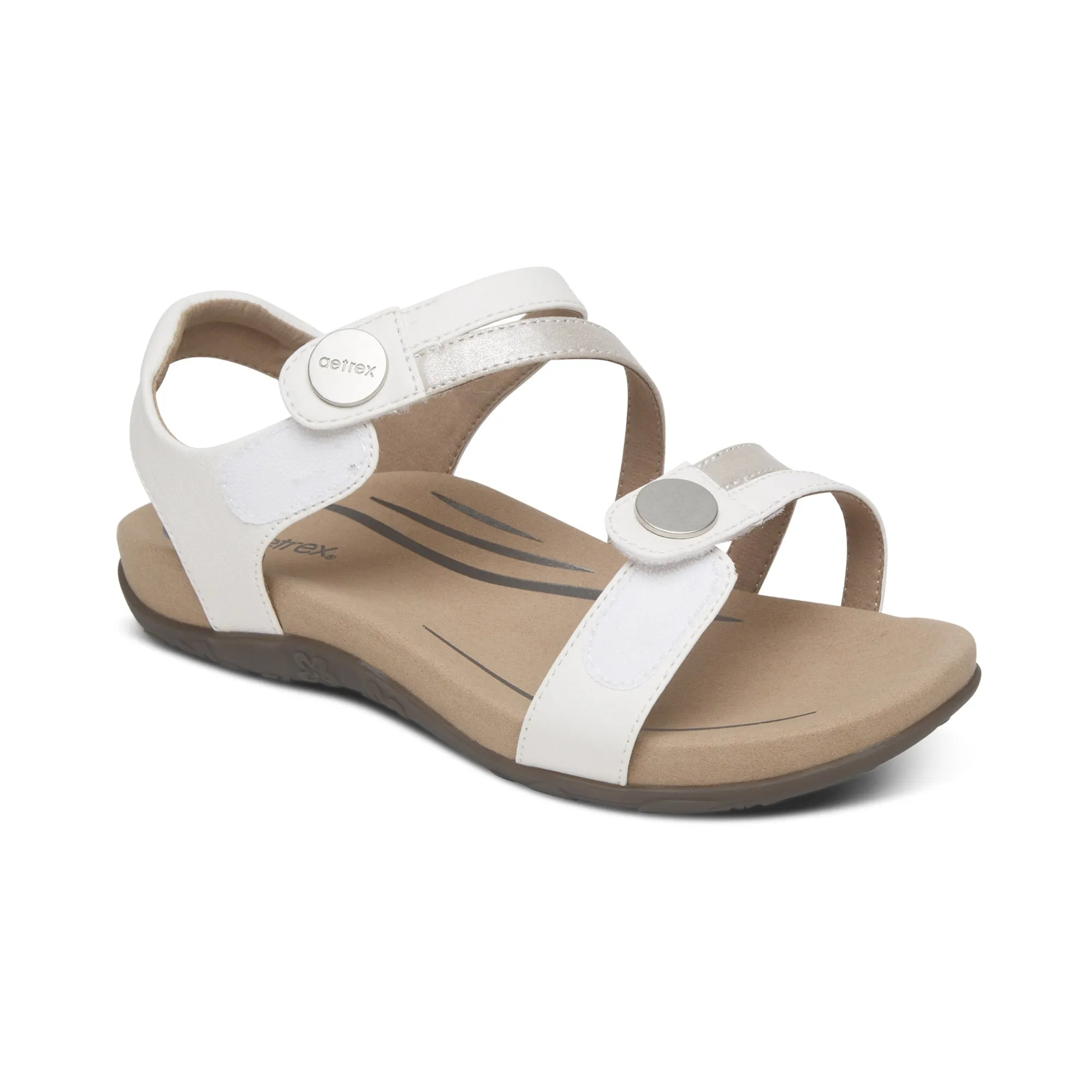 Aetrex Women's Jess Adjustable Quarter Strap Sandal White SE211