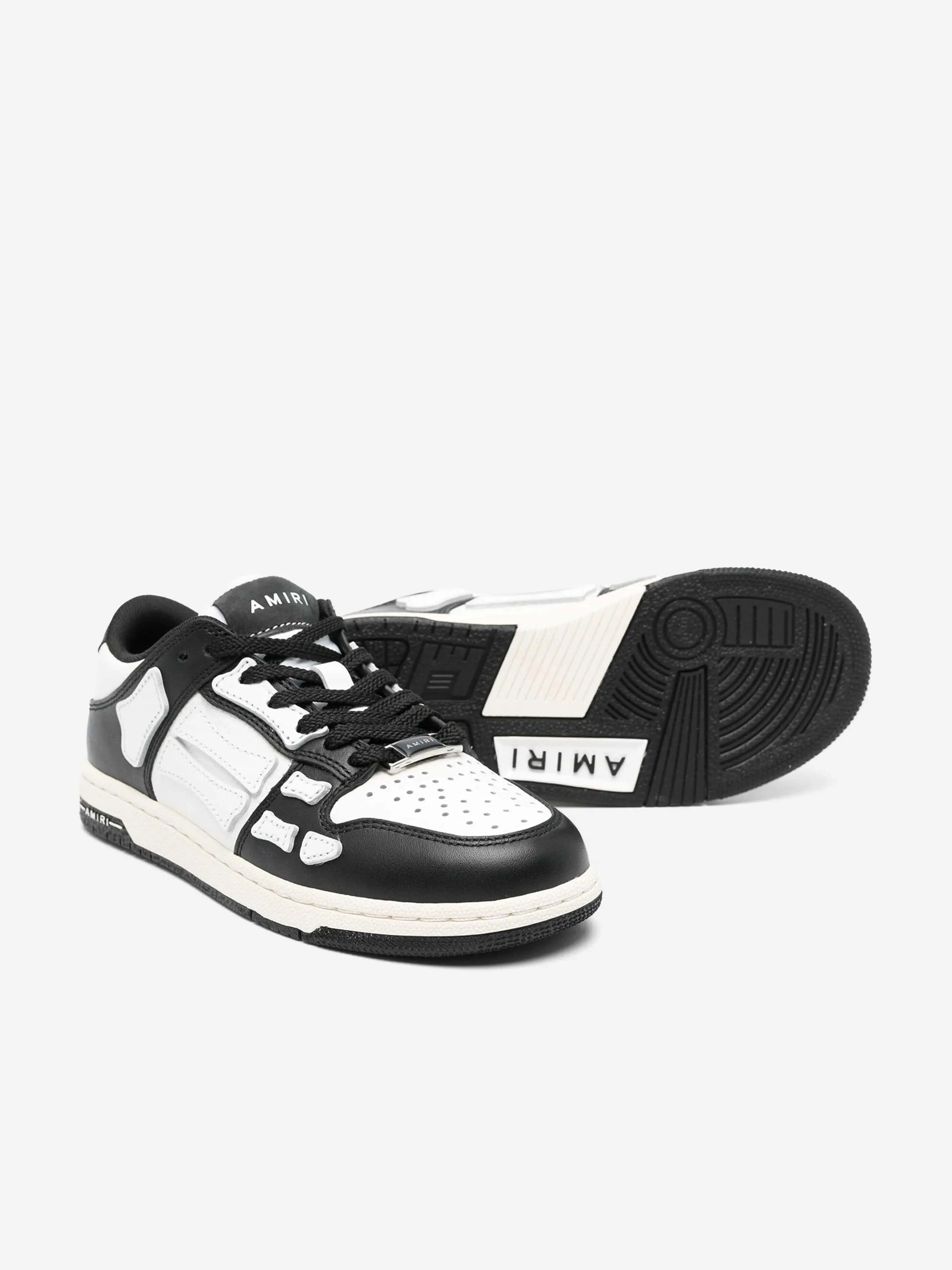 Amiri Kids Leather Skel Top Low Trainers in Black