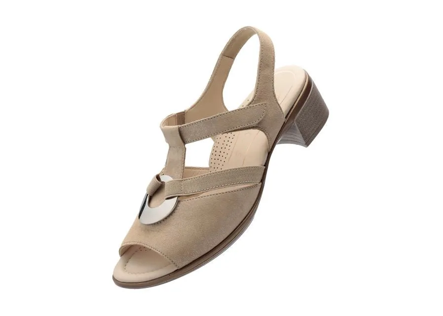 Ara Beige Sandals with Silver Details and Adjustable Velcro Strap