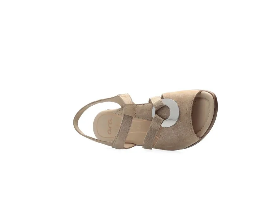 Ara Beige Sandals with Silver Details and Adjustable Velcro Strap