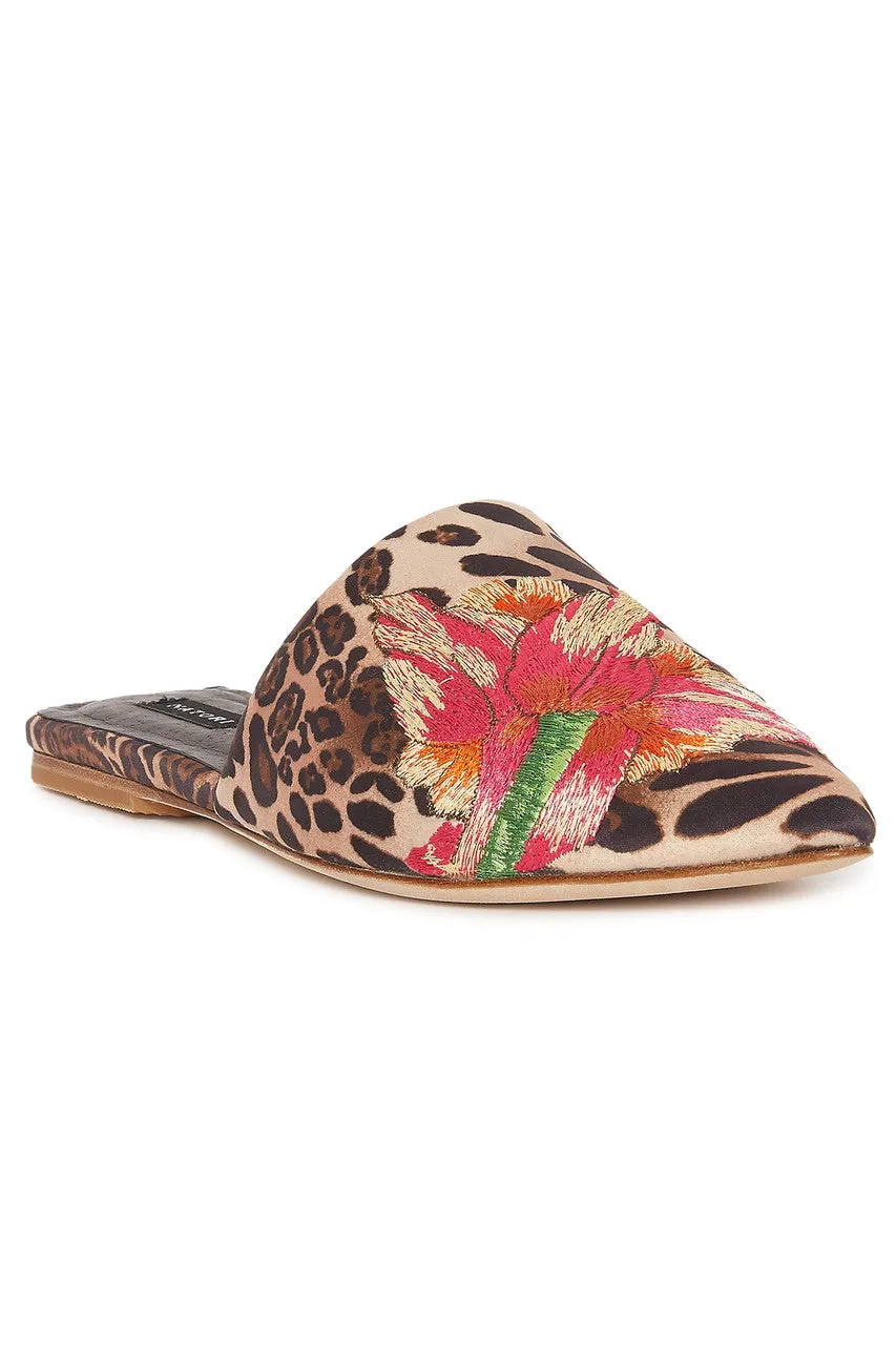 Arri Luxe Leopard Satin Embroidered Slide