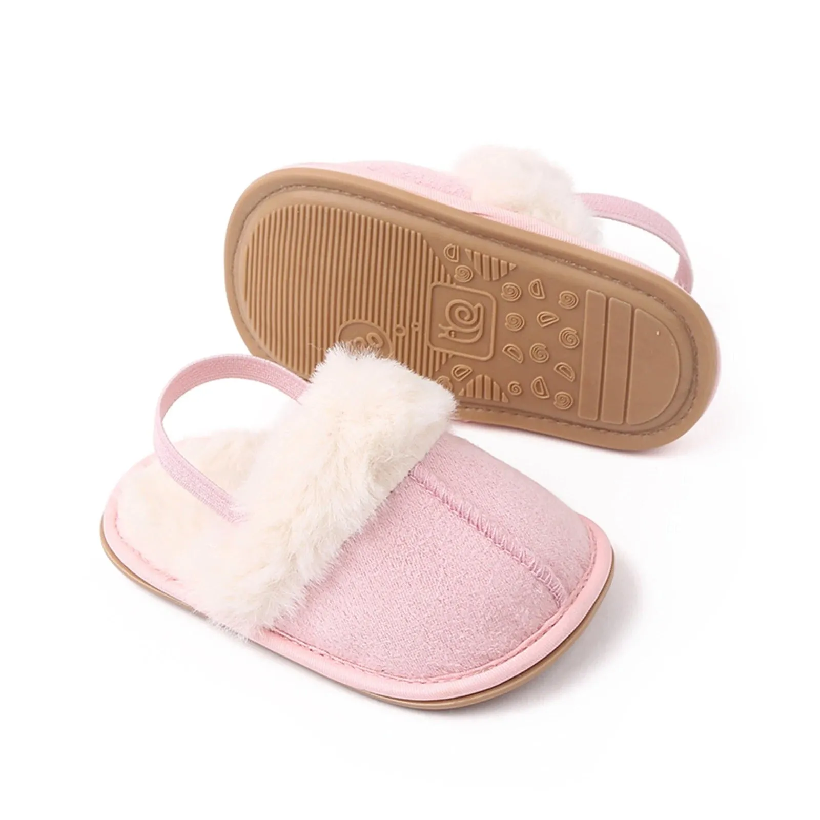 Baby Faux Suede Fur Slippers - Pink