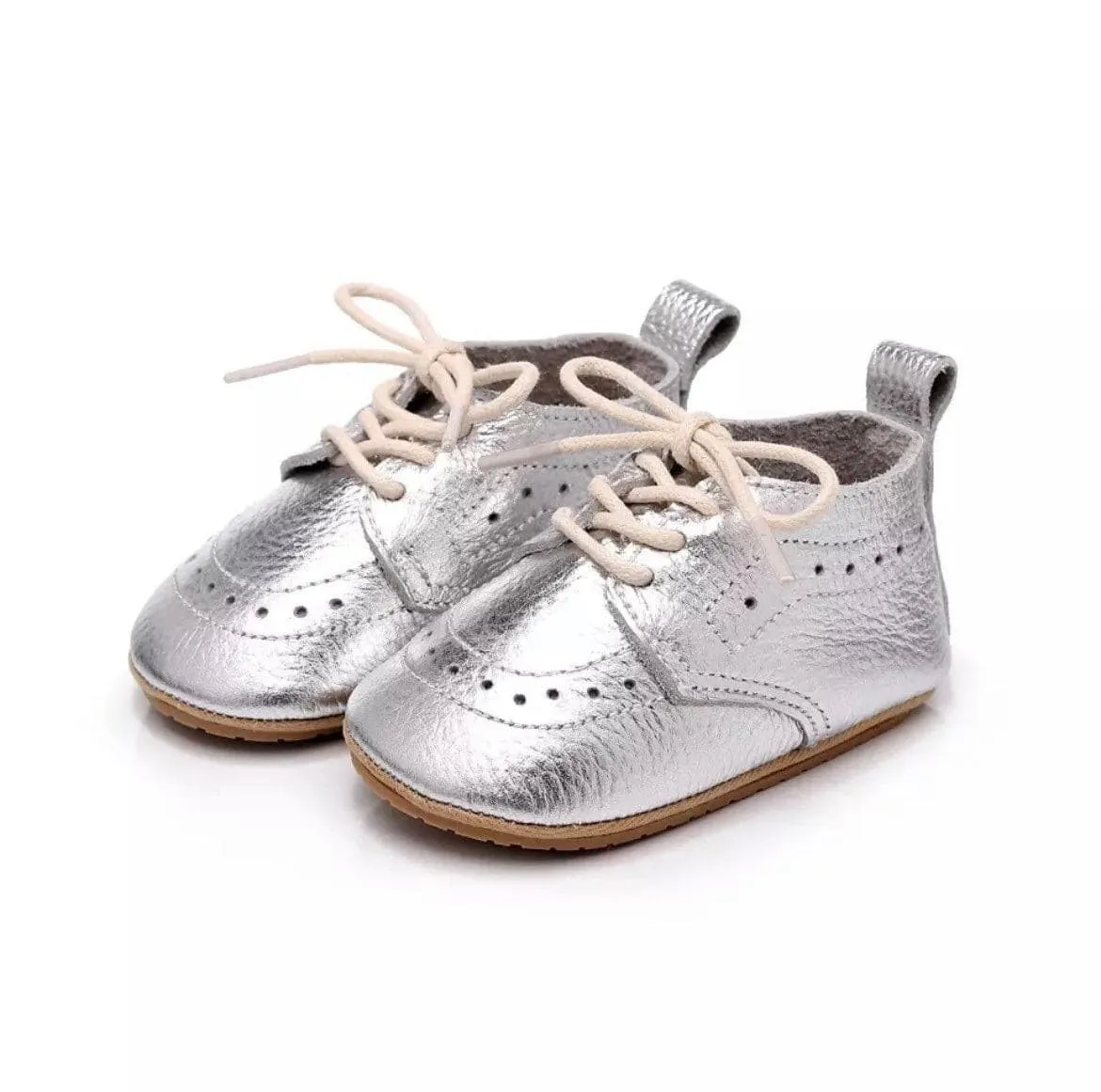 Baby Oxford Brogues - Handmade Genuine Leather Baby Shoes, Tan Leather