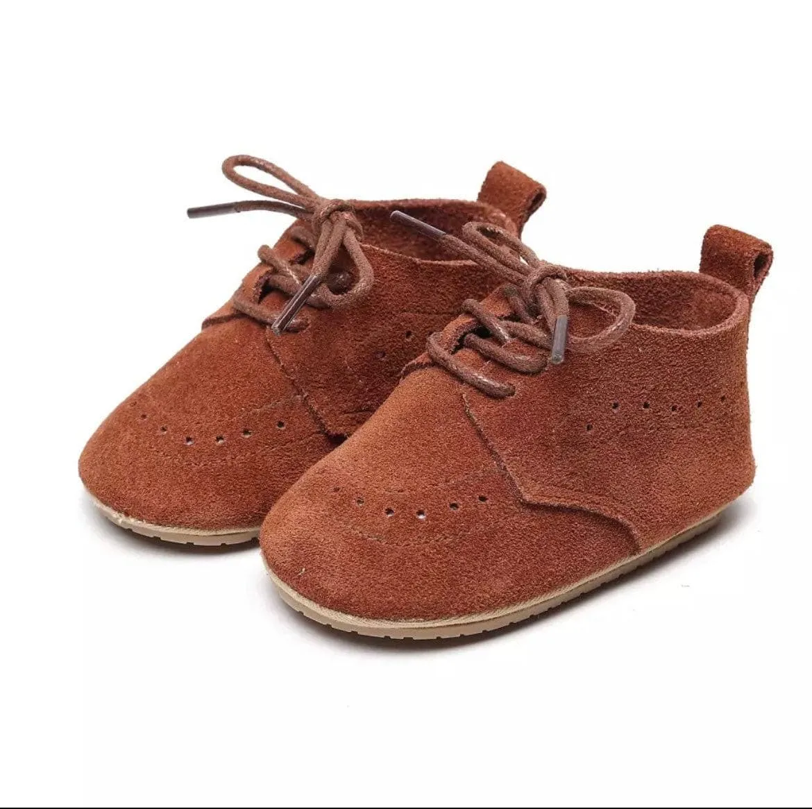 Baby Oxford Brogues - Handmade Genuine Leather Baby Shoes, Tan Leather