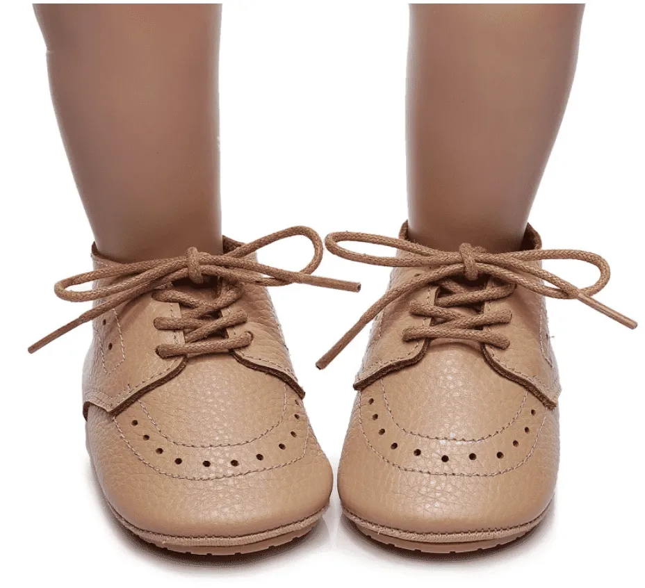 Baby Oxford Brogues - Handmade Genuine Leather Oxford Baby Shoes, Camel