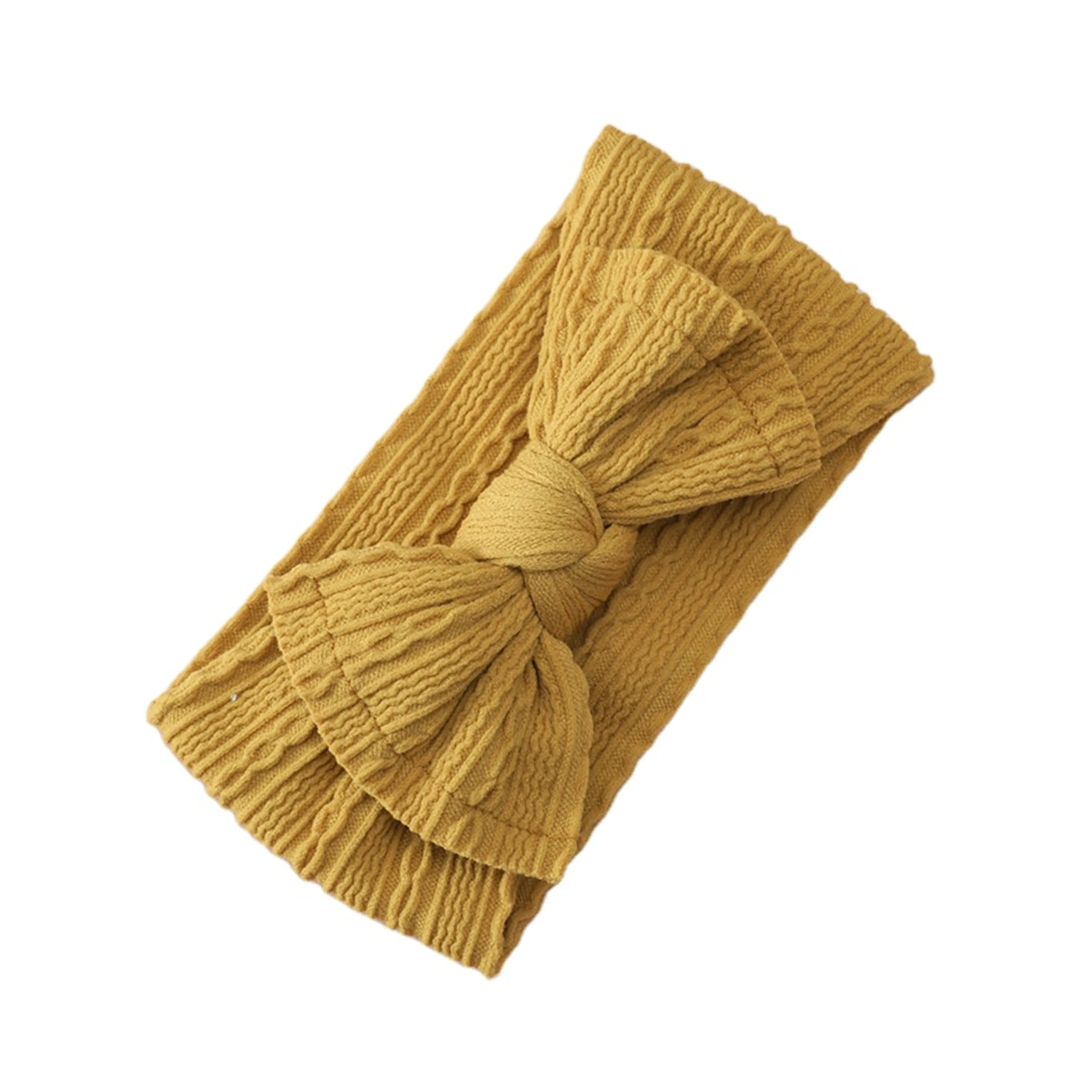 Baby Twist Cable Knit Bow Headband in Mustard