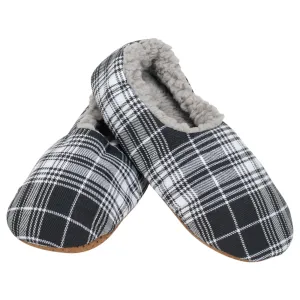 Black Plaid Mens Plush Lined Cozy Non Slip Indoor Soft Slippers - Large