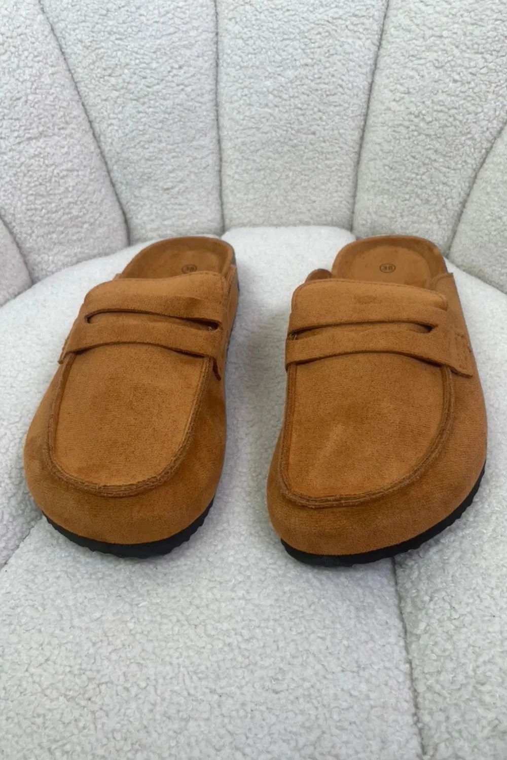 Charlotte camel faux suede mules