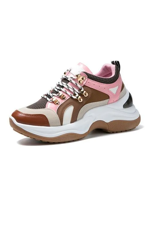 Chunky Platform Round Toe Lace-Up Sneakers