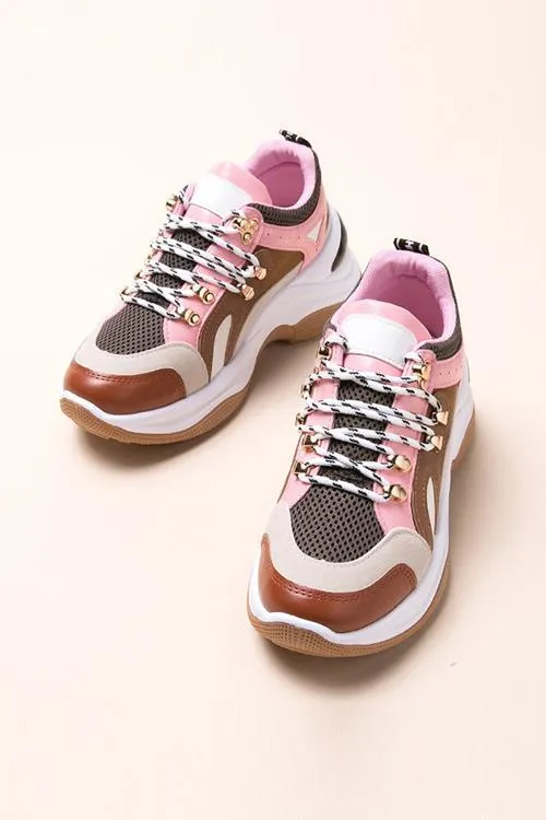 Chunky Platform Round Toe Lace-Up Sneakers