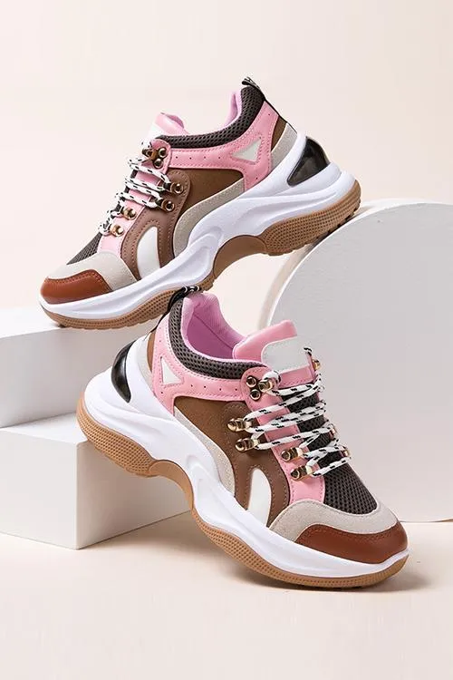 Chunky Platform Round Toe Lace-Up Sneakers