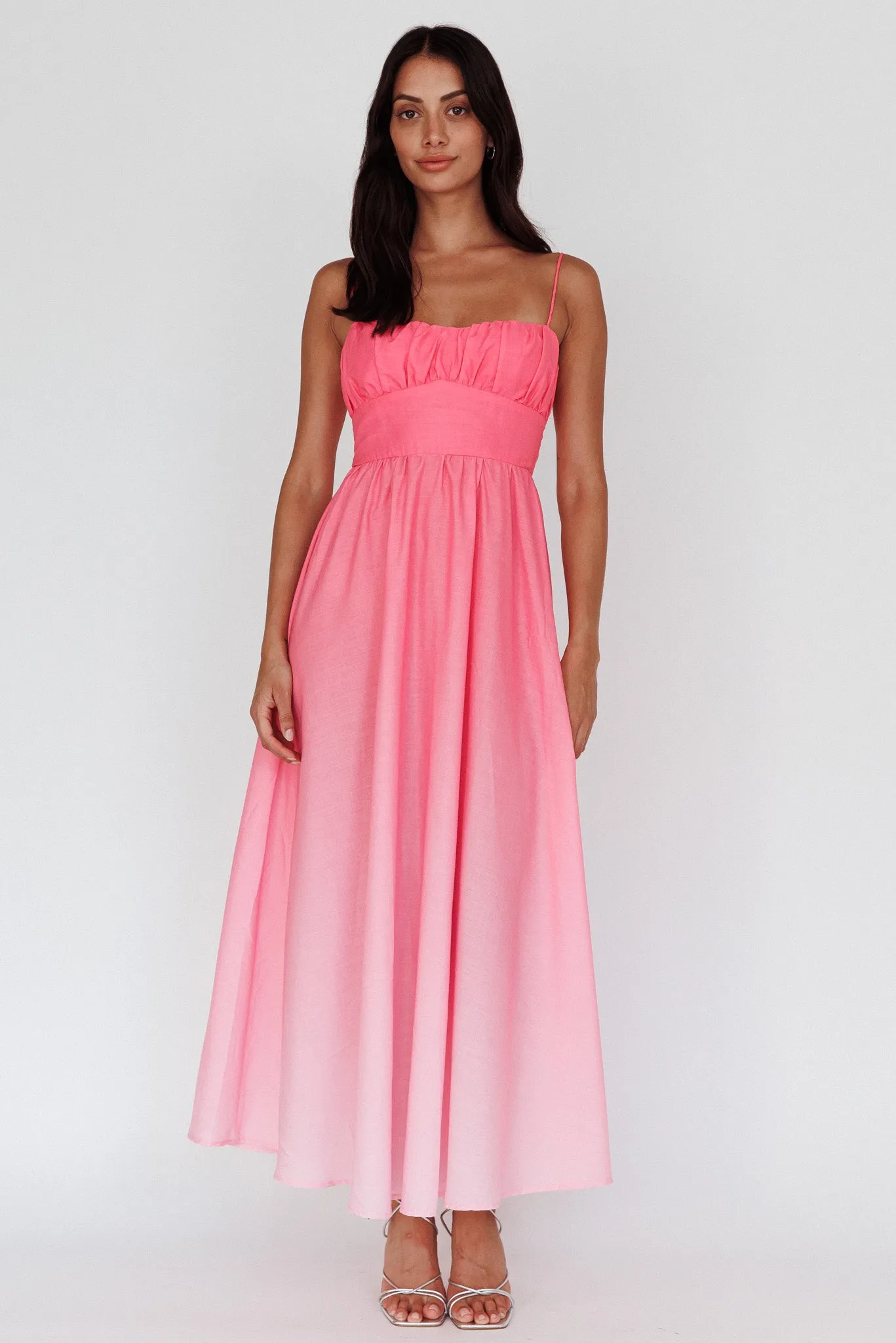 Clarabelle Gathered Bust Maxi Dress Gradient Pink