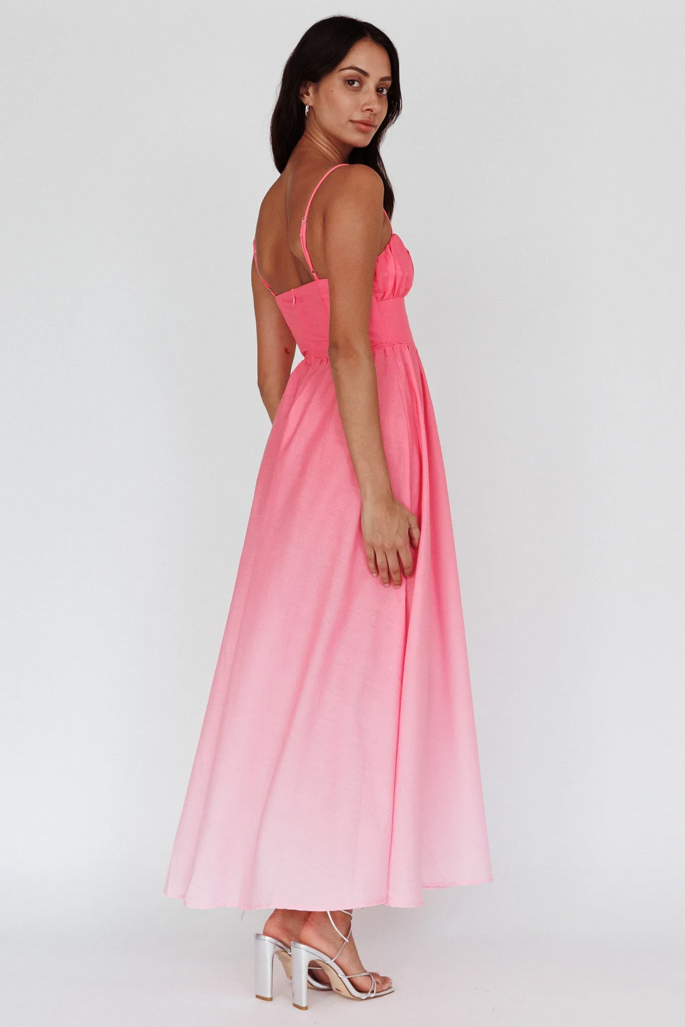 Clarabelle Gathered Bust Maxi Dress Gradient Pink