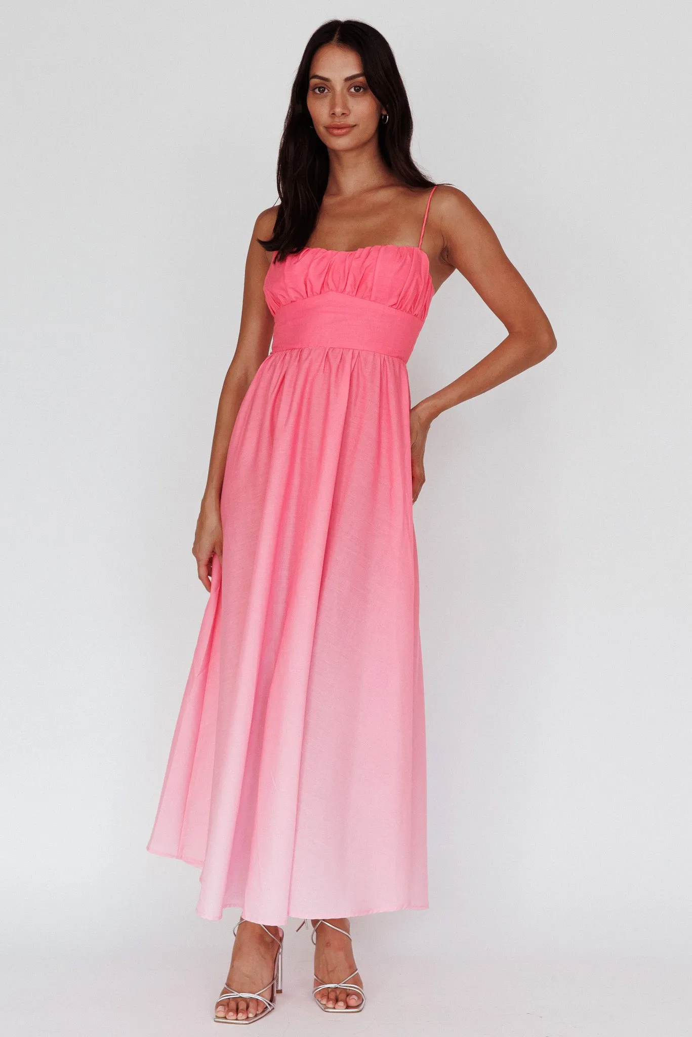 Clarabelle Gathered Bust Maxi Dress Gradient Pink