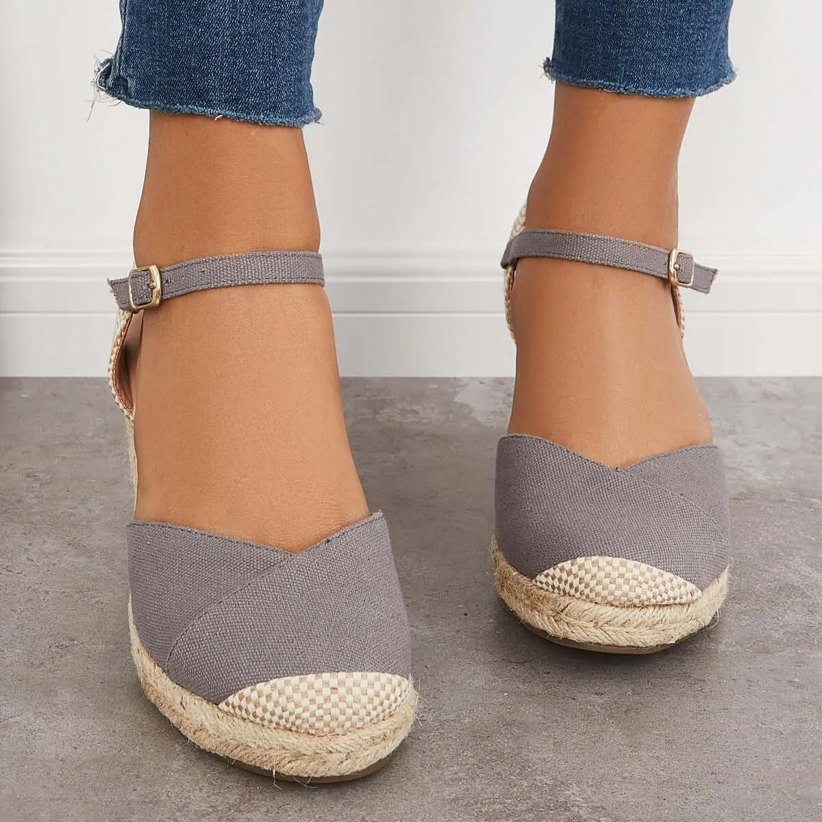 Closed Toe Espadrilles Wedge Ankle Strap Sandals