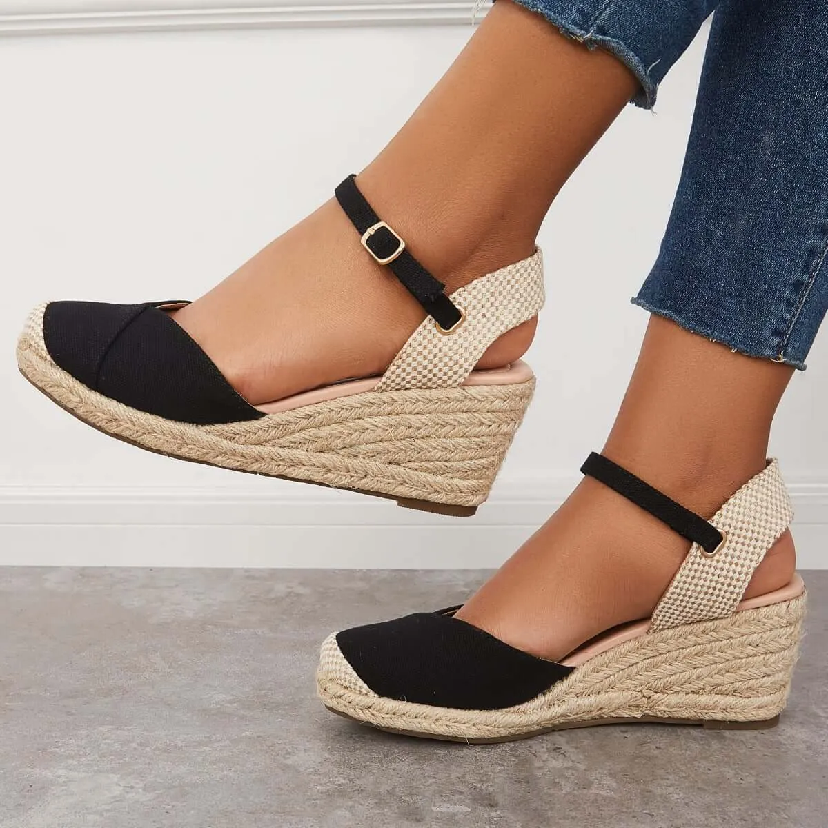 Closed Toe Espadrilles Wedge Ankle Strap Sandals