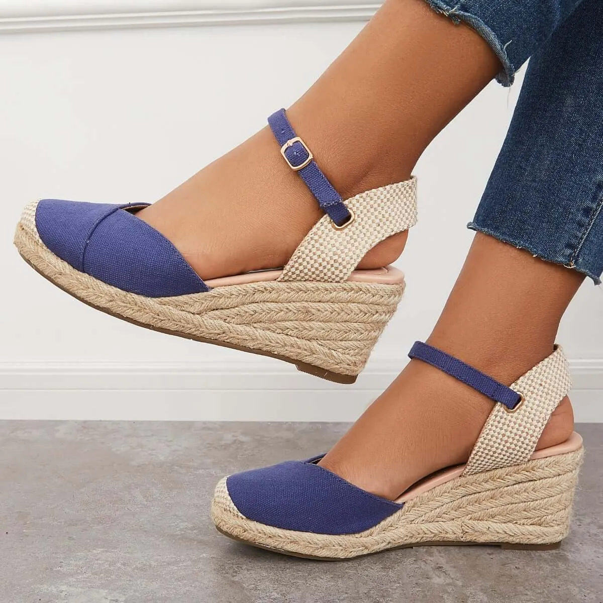 Closed Toe Espadrilles Wedge Ankle Strap Sandals