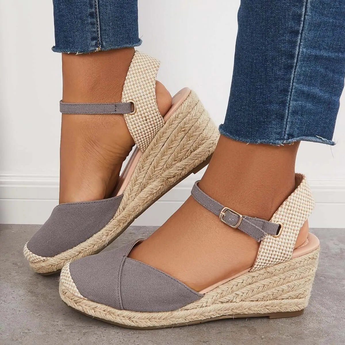 Closed Toe Espadrilles Wedge Ankle Strap Sandals