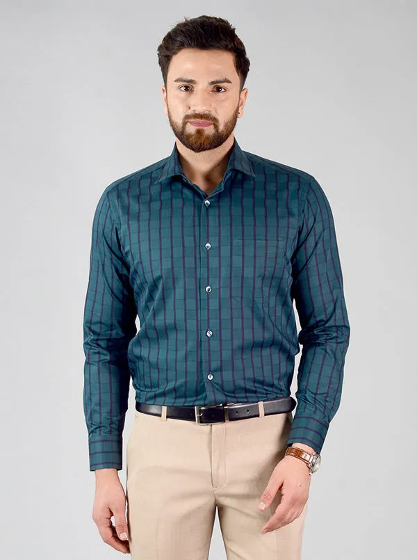 Dark Green Checked Slim Fit Evening Wear Shirt | Metal