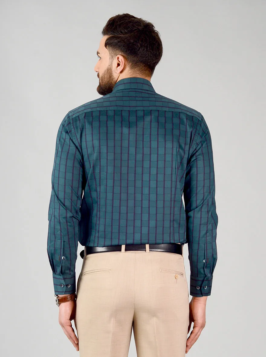 Dark Green Checked Slim Fit Evening Wear Shirt | Metal