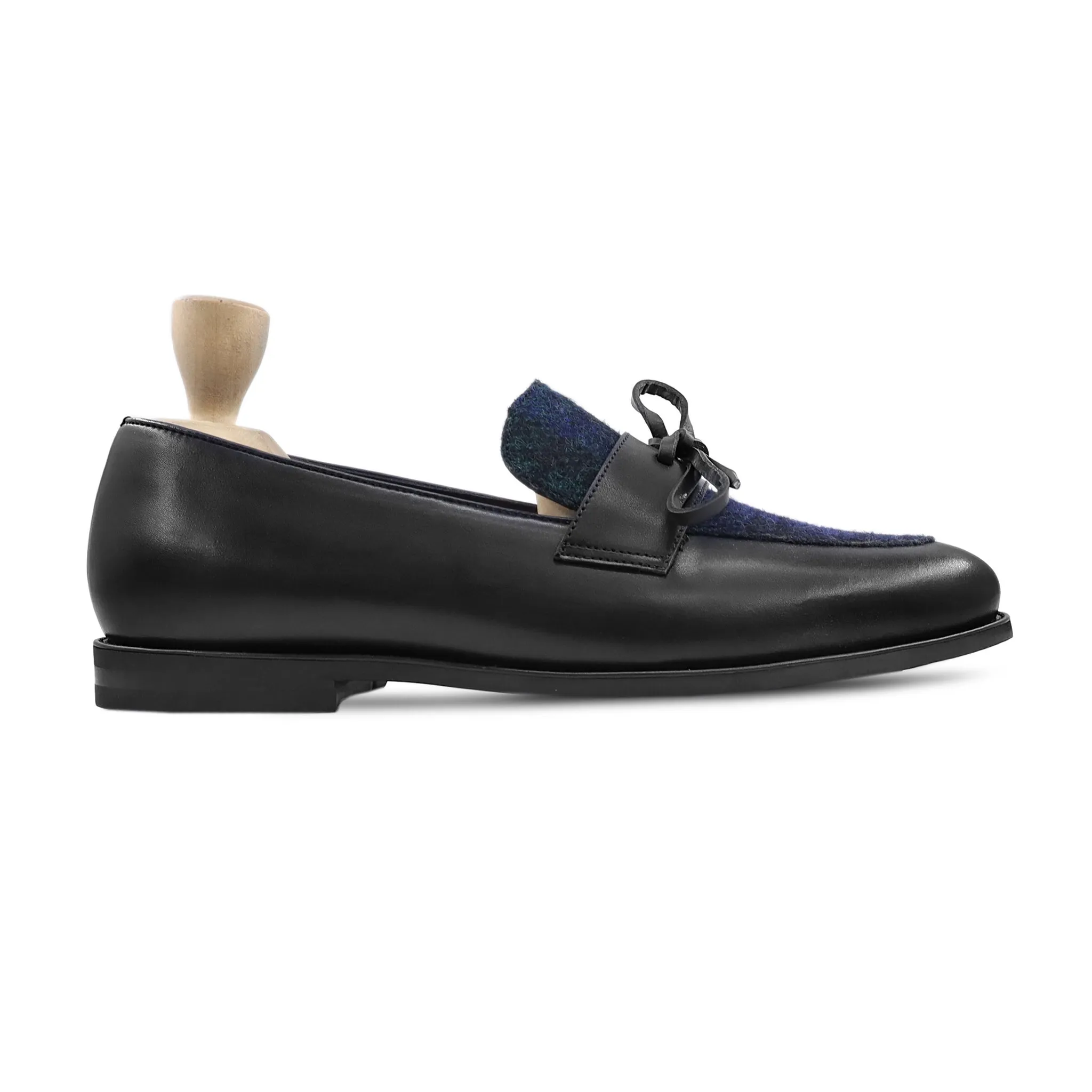 Demir - Men's Black Calf Leather and Harris Tweed Loafer