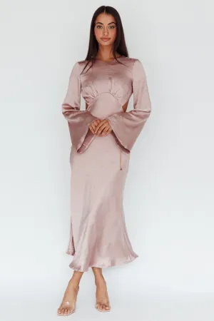 Doting Bell Sleeve Cut-Out Midi Dress Wood Rose