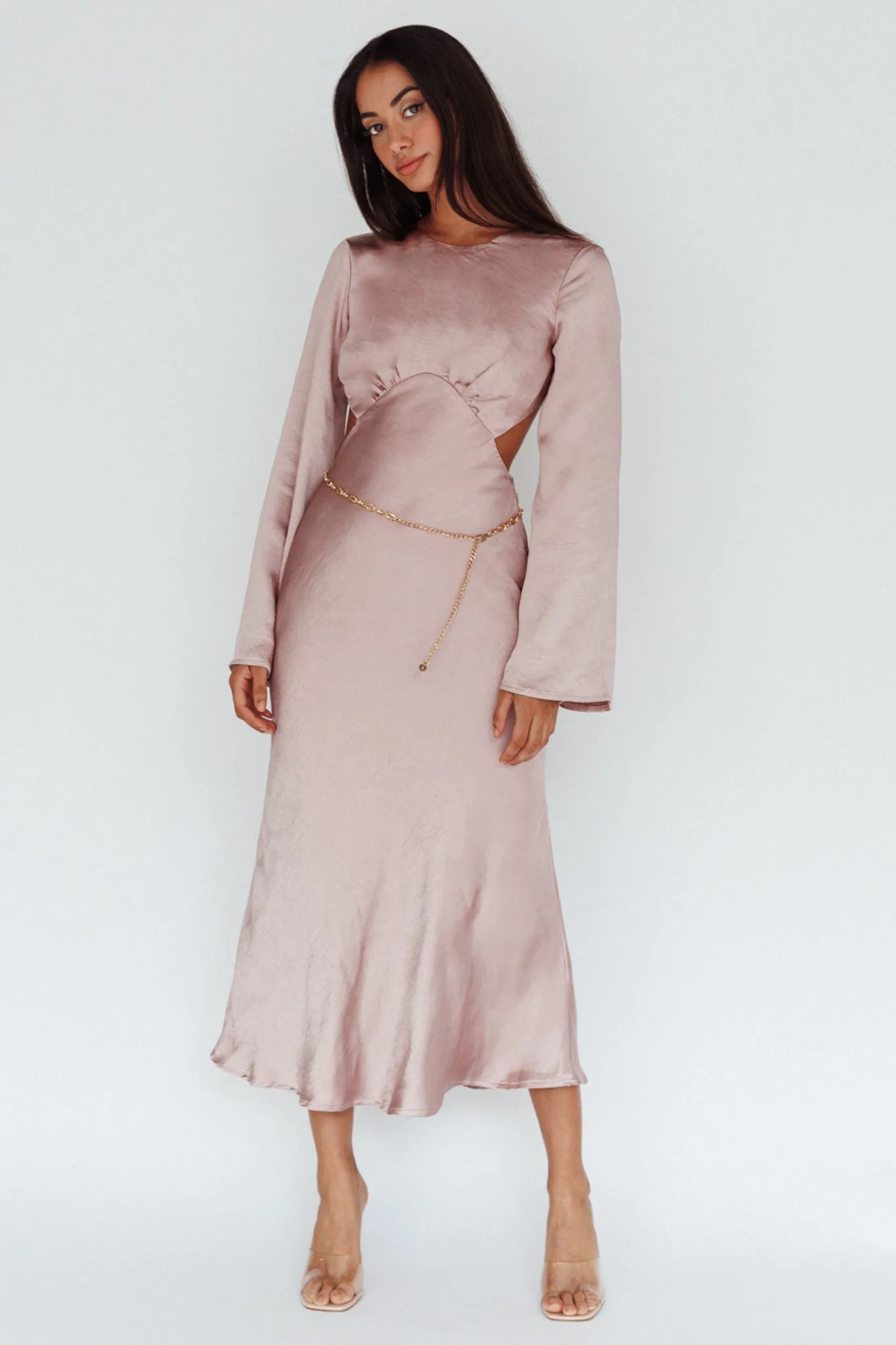 Doting Bell Sleeve Cut-Out Midi Dress Wood Rose