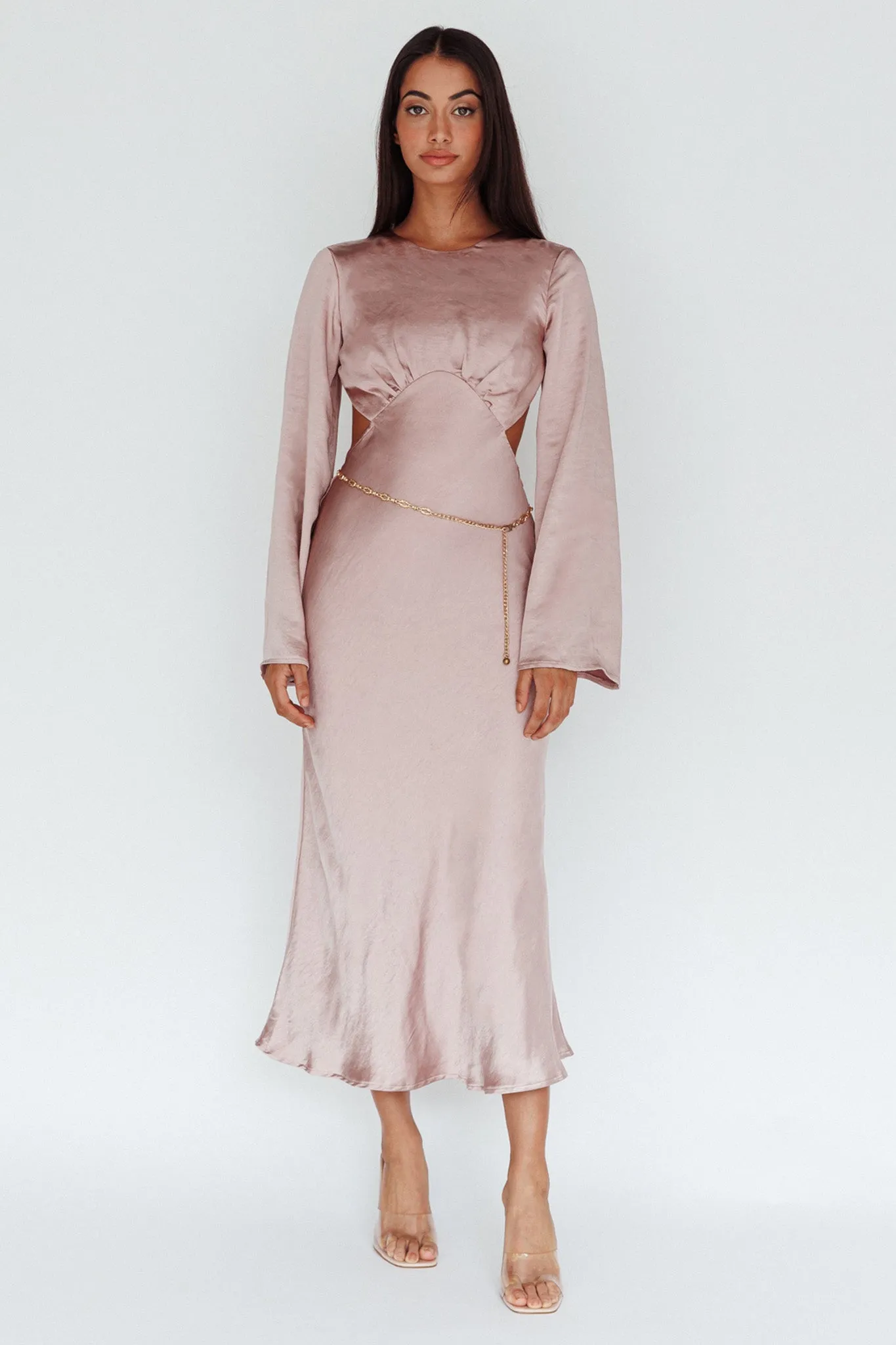 Doting Bell Sleeve Cut-Out Midi Dress Wood Rose