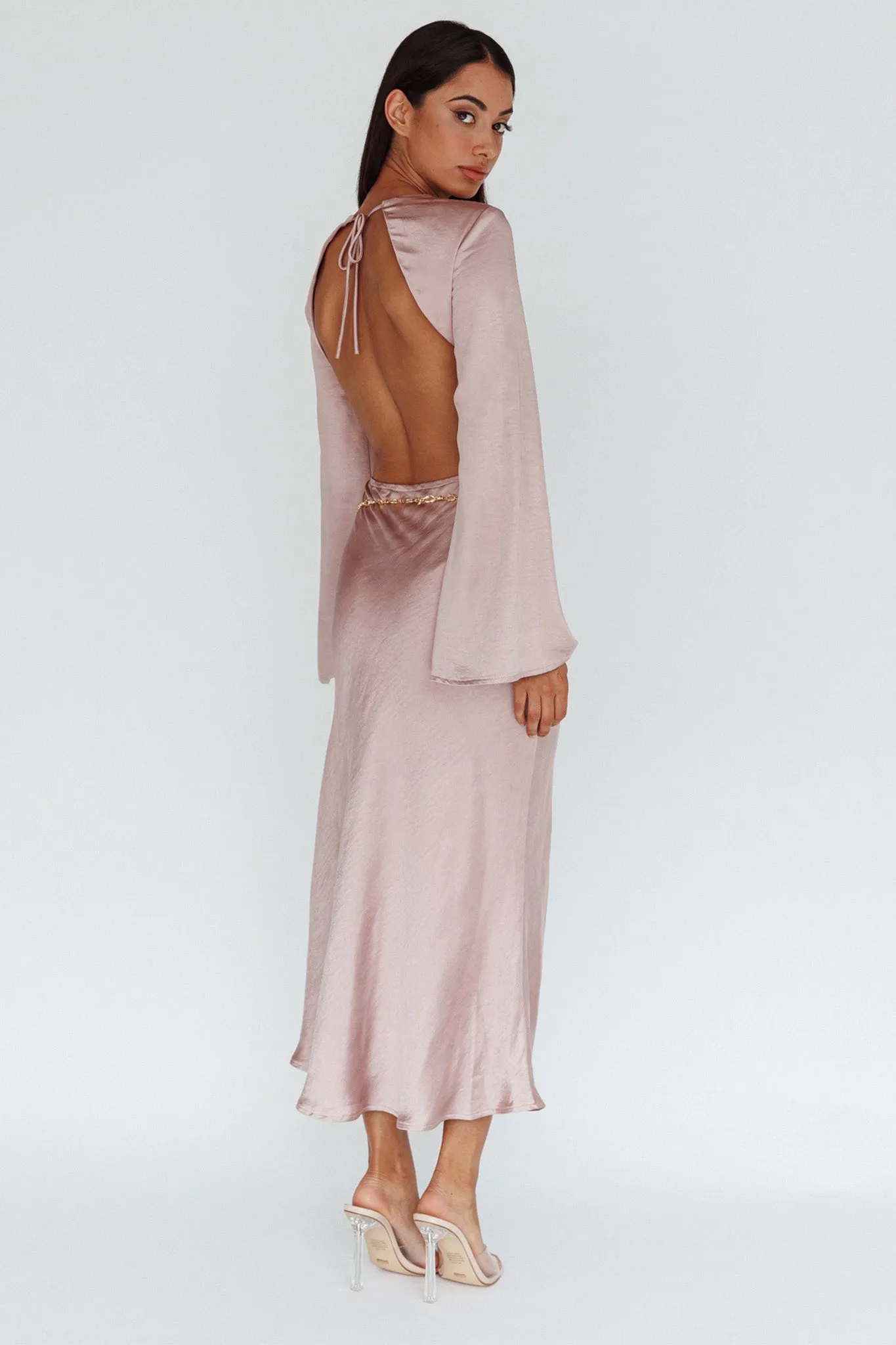 Doting Bell Sleeve Cut-Out Midi Dress Wood Rose