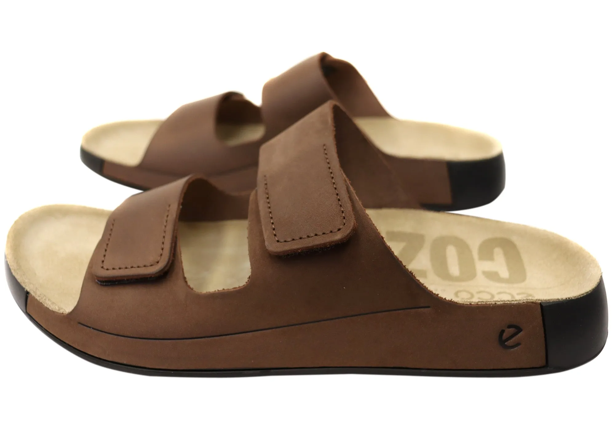 ECCO Mens Comfortable Leather 2nd Cozmo Slides Sandals