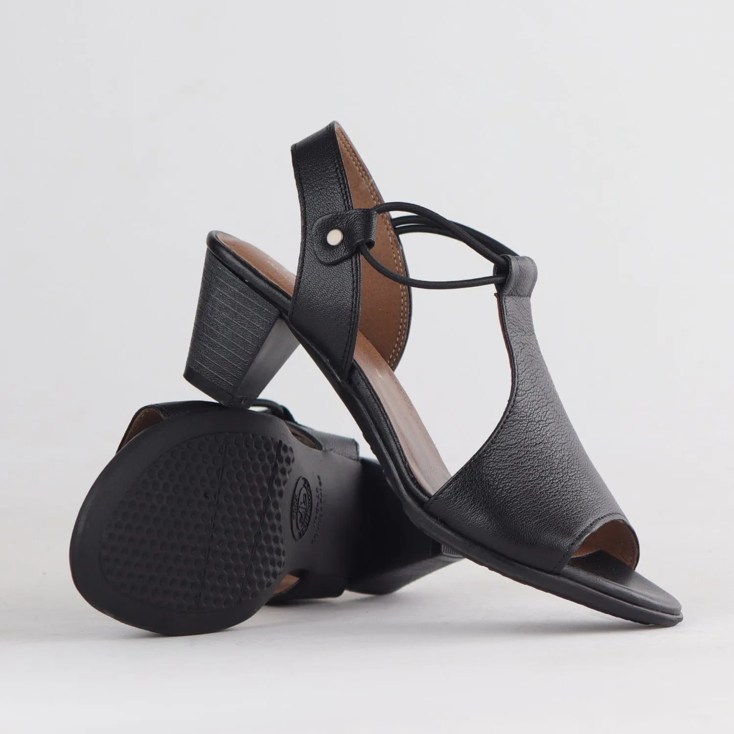 Elasticated T-bar Sandal in Black - 12142