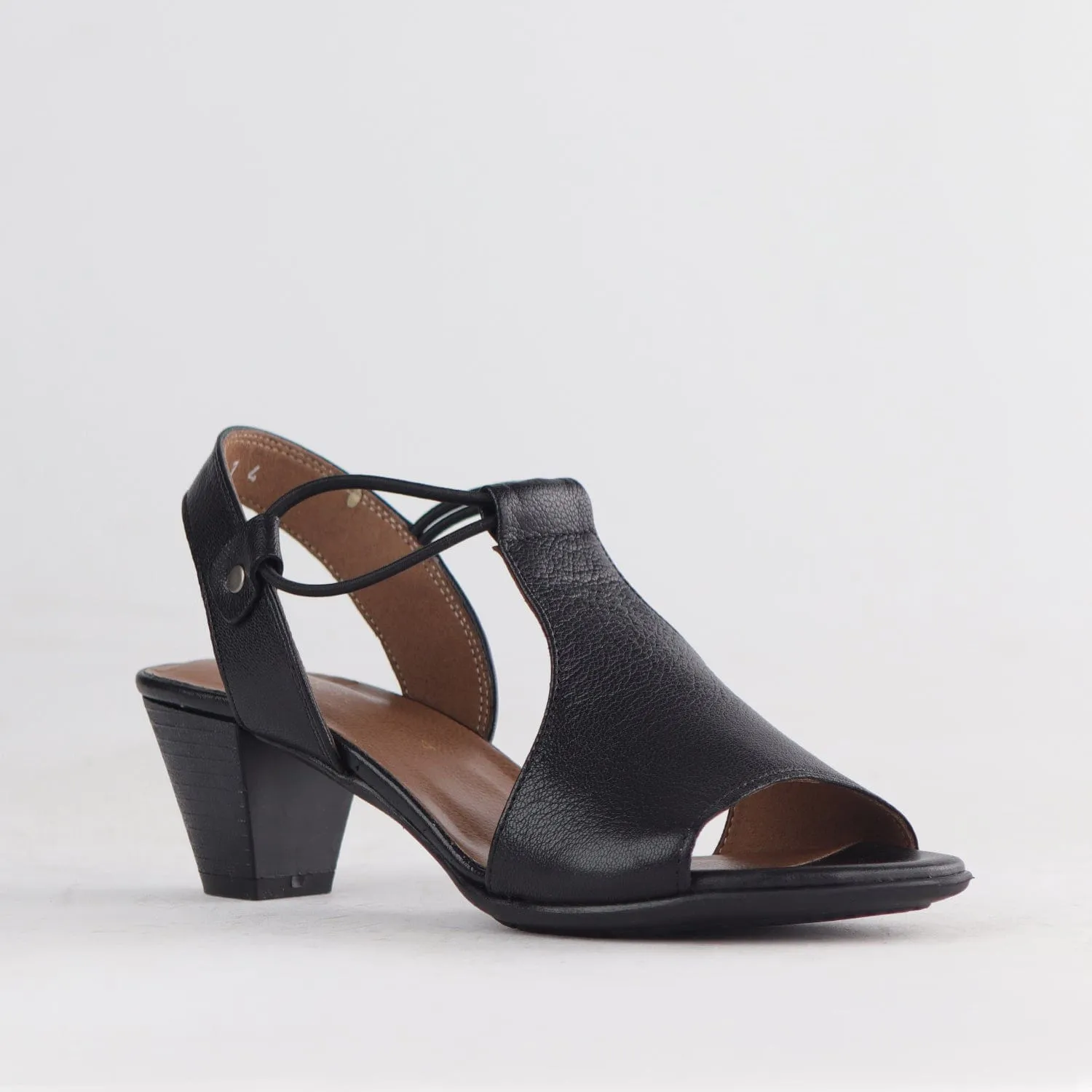 Elasticated T-bar Sandal in Black - 12142