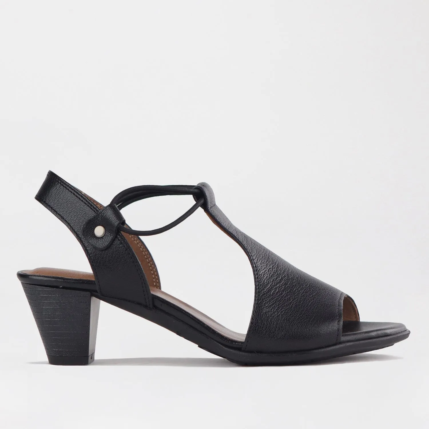 Elasticated T-bar Sandal in Black - 12142