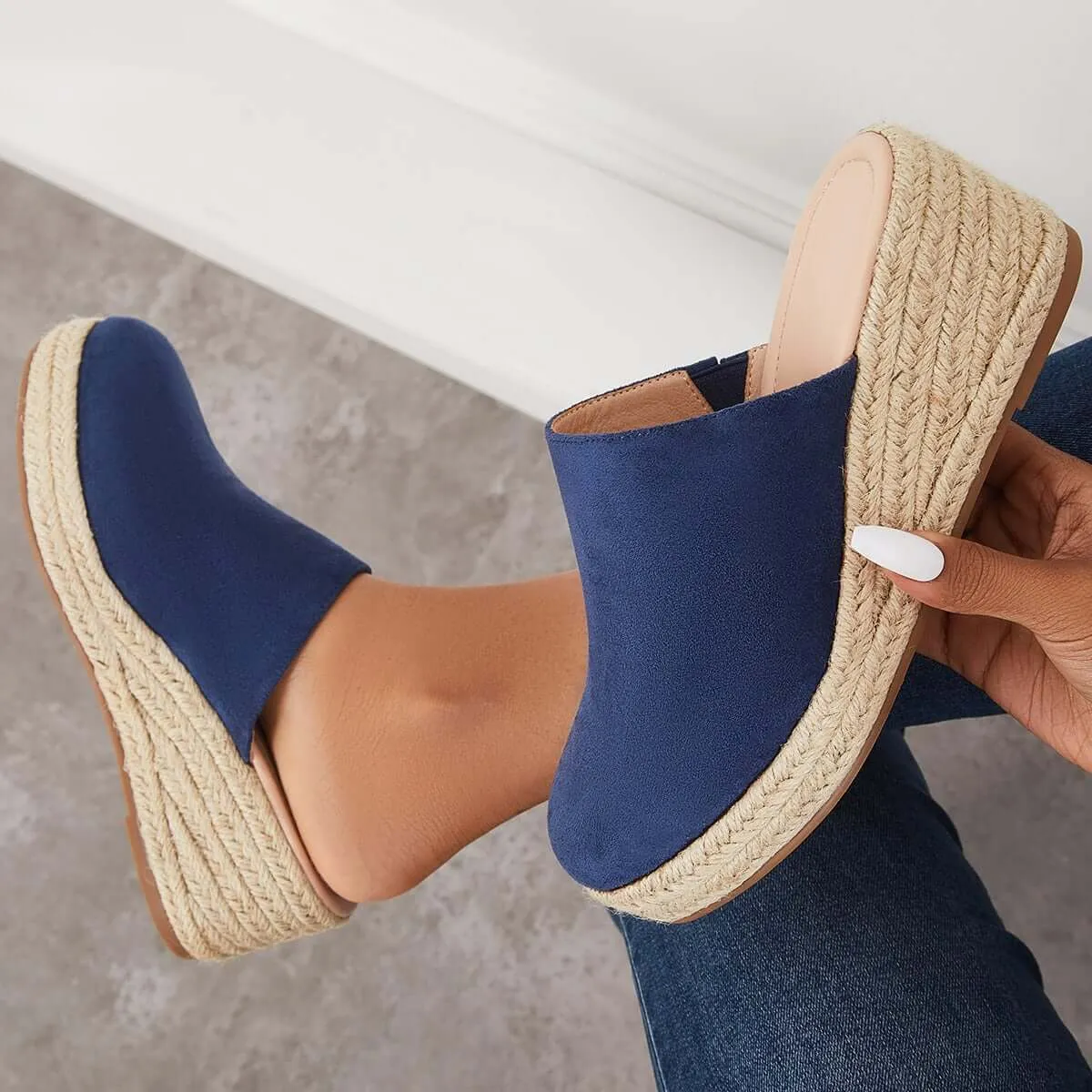 Espadrilles Mule Wedges Platform Slip on Backless Sandals