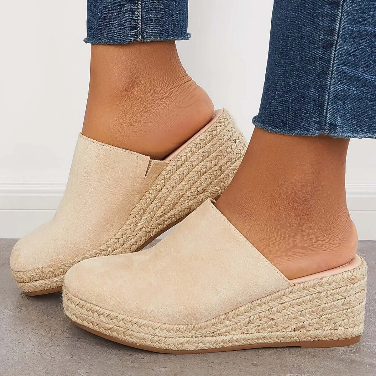 Espadrilles Mule Wedges Platform Slip on Backless Sandals