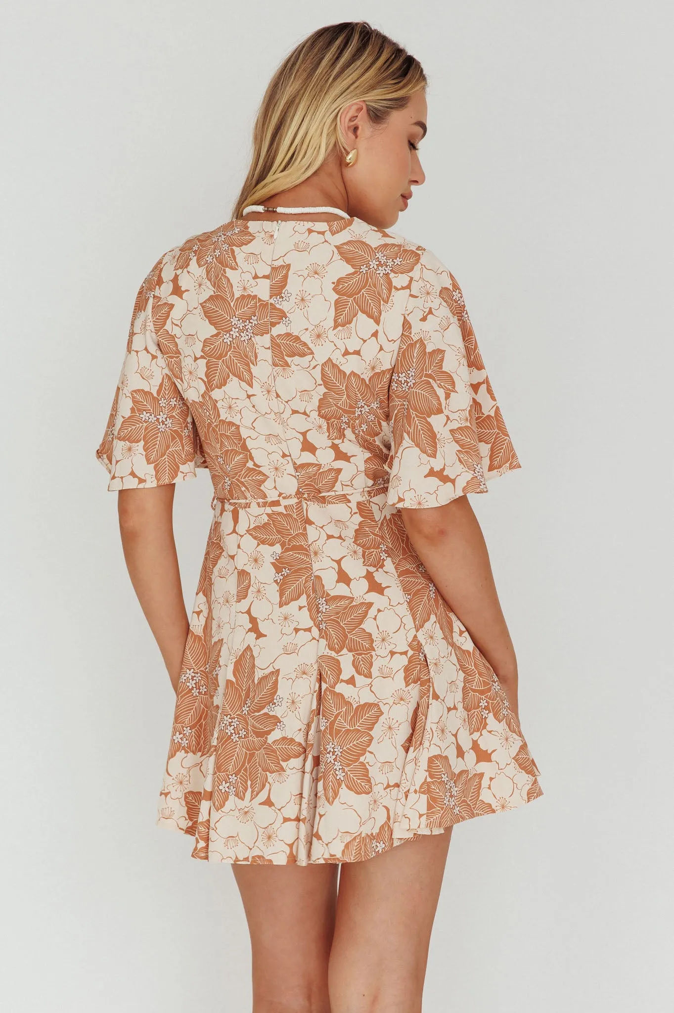 Estelle Angel Sleeve Dress Floral Brown