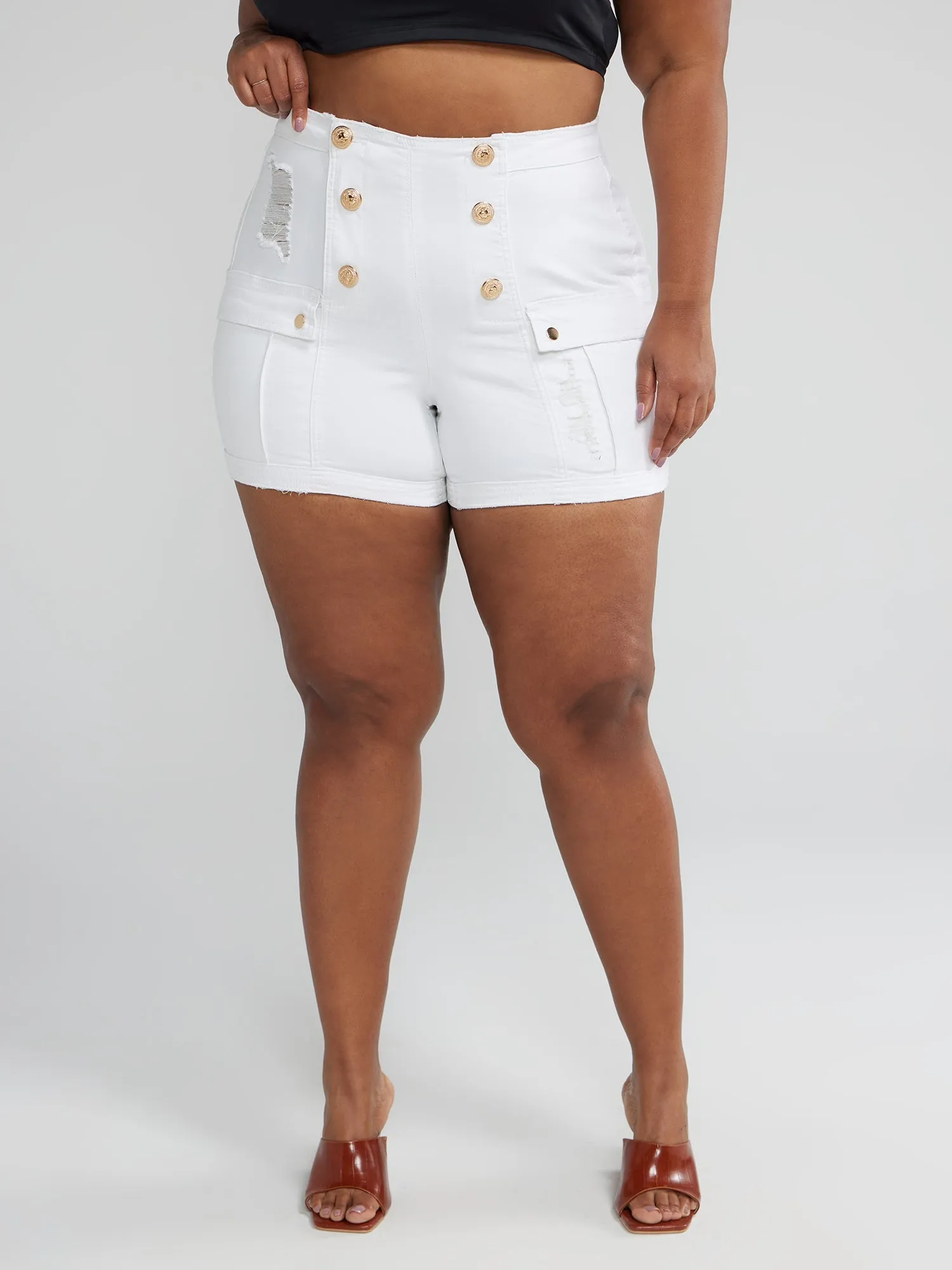 Fashion To Figure - High Rise Sailor Button Denim Shorts