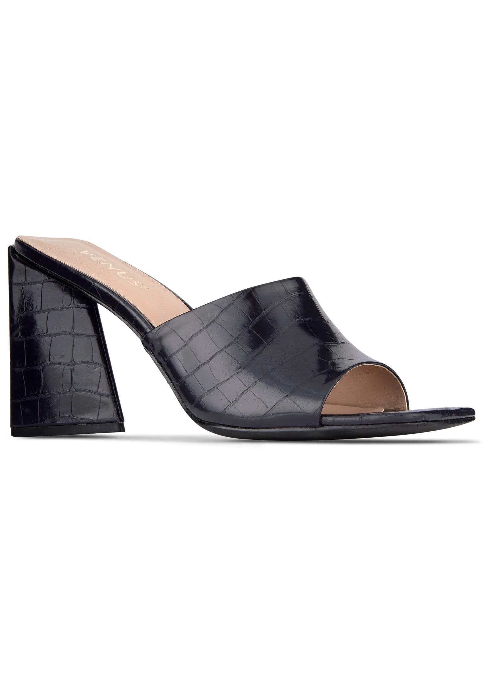 Faux Croc Mules - Black