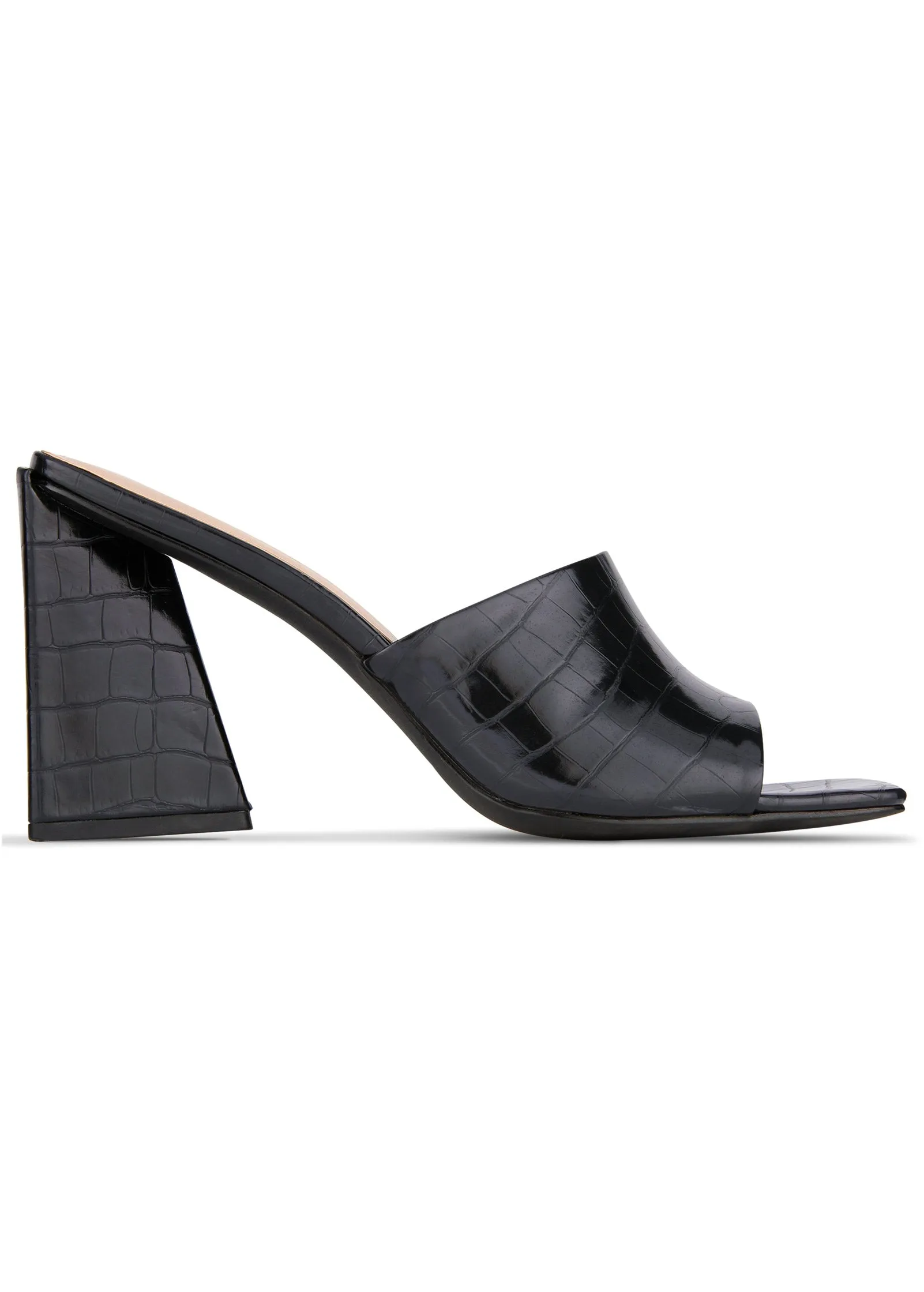 Faux Croc Mules - Black