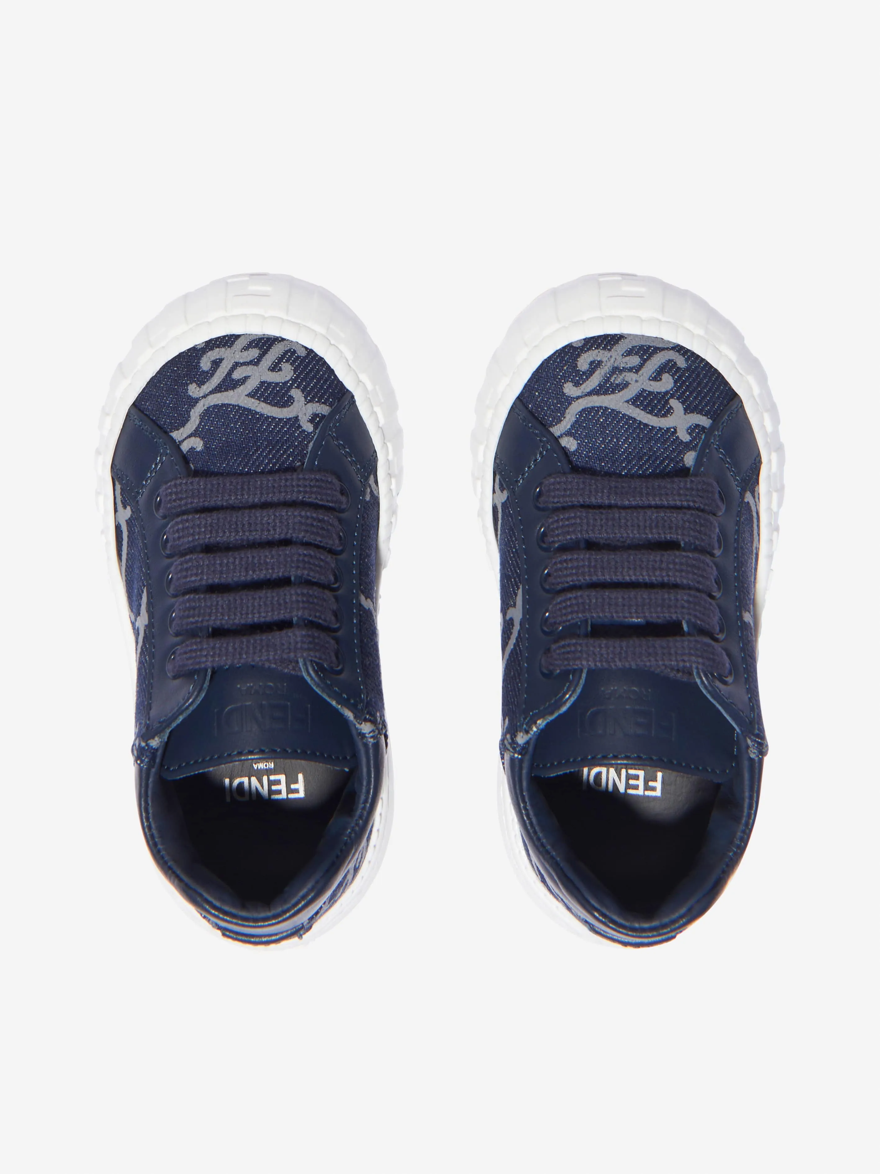 Fendi Unisex Denim And Leather FF Logo Trainers