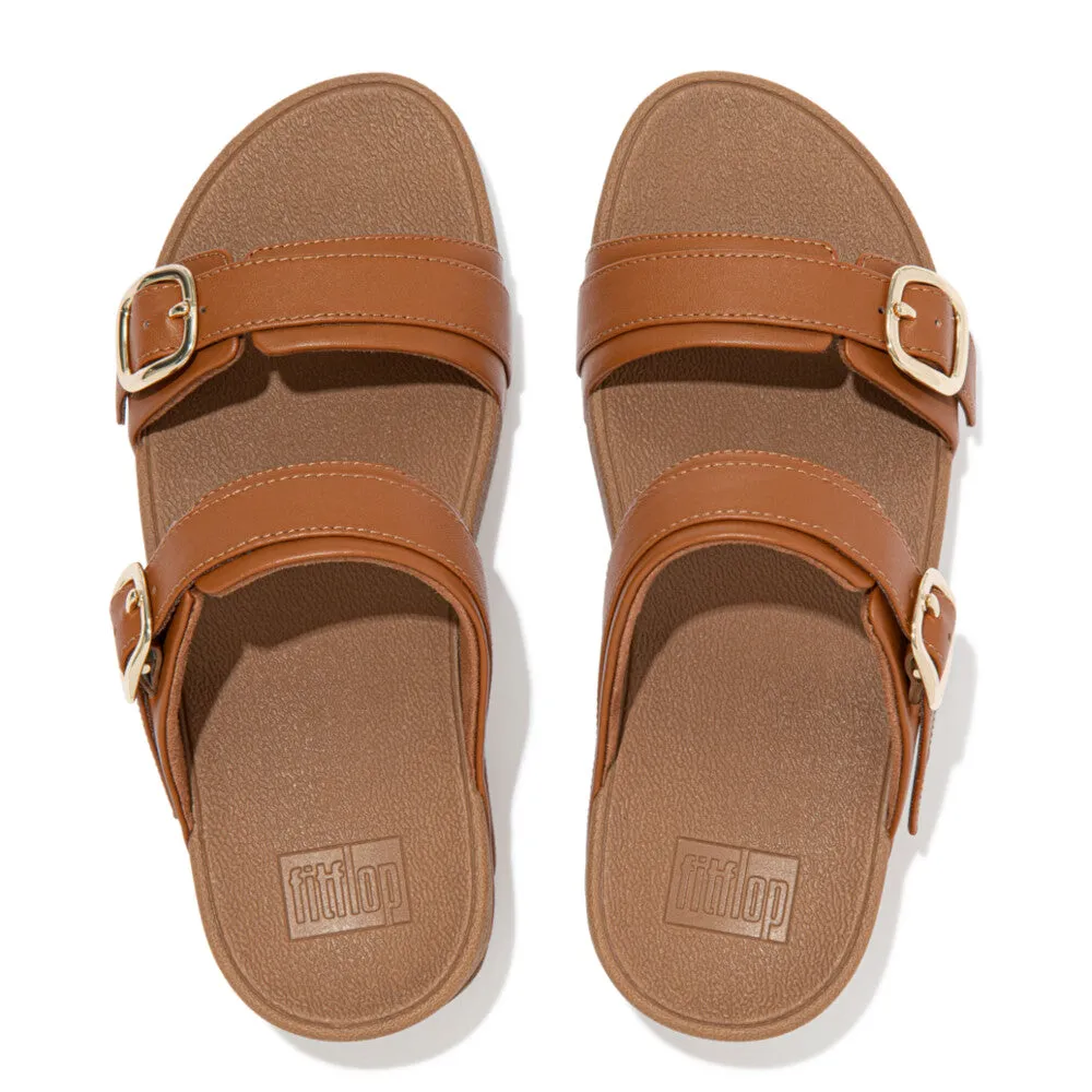 FitFlop Lulu Adjustable Leather Slides Brown