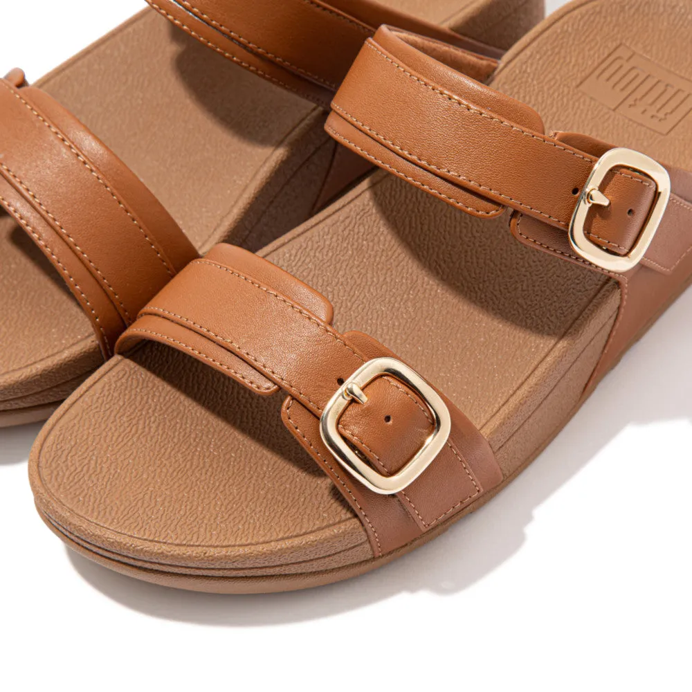 FitFlop Lulu Adjustable Leather Slides Brown